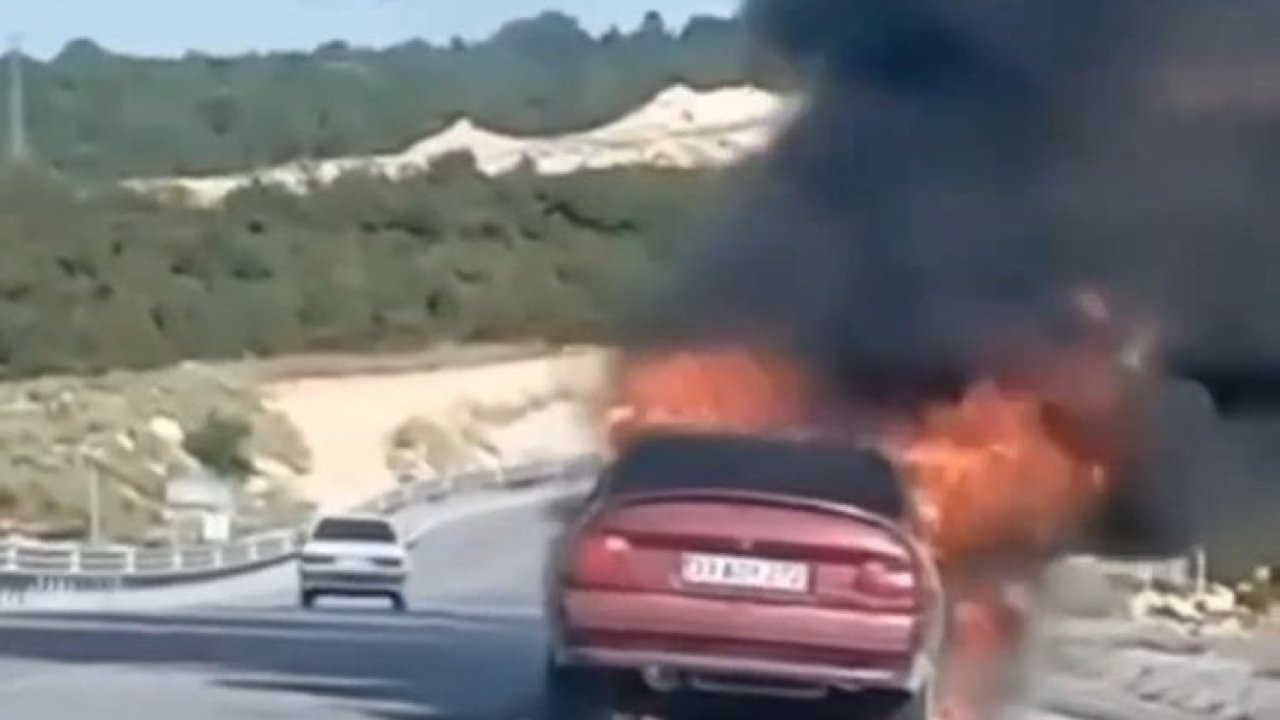 Gülnar'da Otomobil alev alev yandı