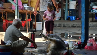 Antalya'da kurban kesim manzaraları; çocuklar da izledi