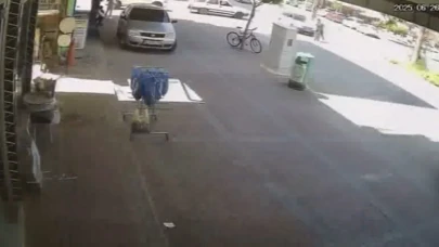 Aniden yola fırlayan bisikletli karşısında sürücünün son anda ki tepkisi kameraya yansıdı