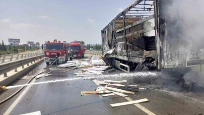 Kaza yapan tır alev alev yandı