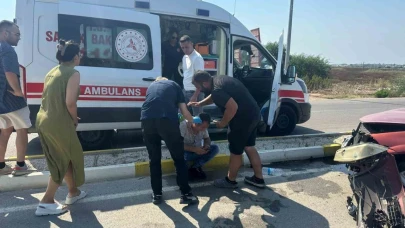 Virajı alamayan otomobil refüje çarptı. 1 yaralı
