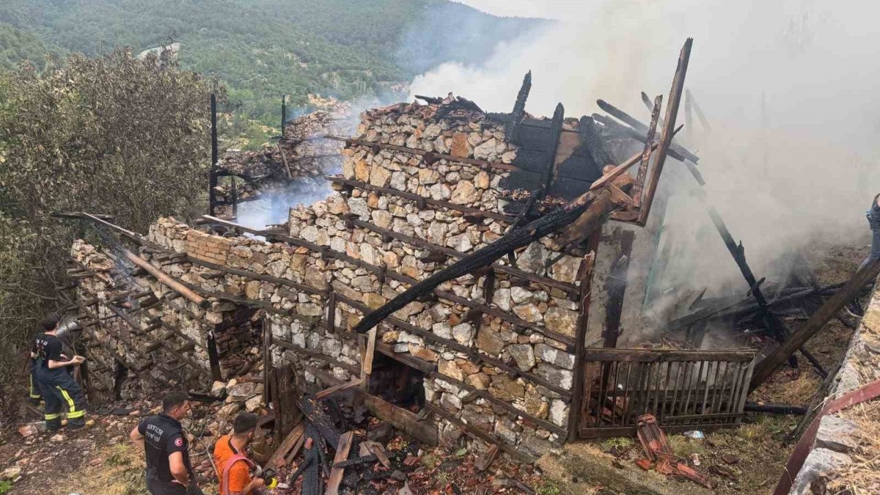 Anızda çıkan yangın asırlık düğmeli evleri küle döndürdü