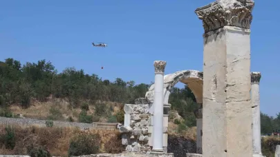 Muğla Stratonikia Antik Kenti’ni etkileyen zirai alan yangını kontrol altına alındı