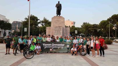 Bisikletçiler orman yangınlarına dikkat çekmek için pedalladı