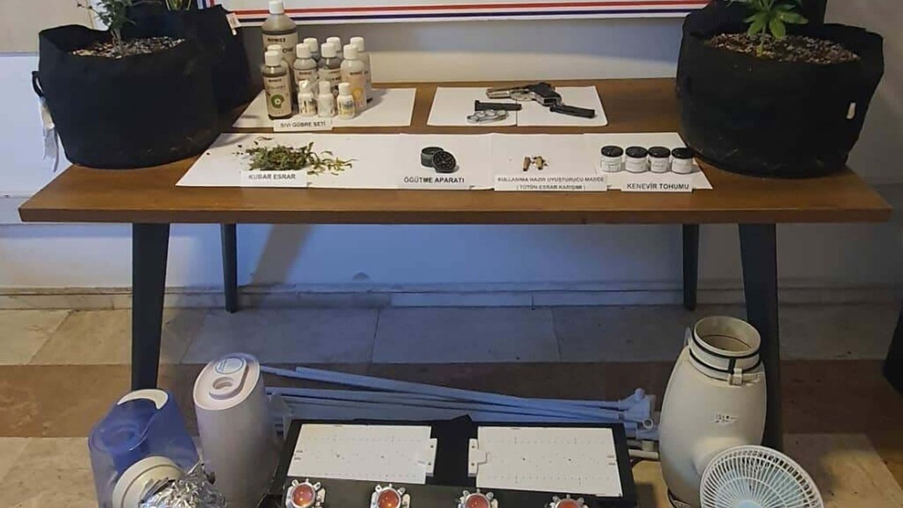 Evde iklimlendirme sistemiyle uyuşturucu yetiştiren 2 şüpheliye gözaltı