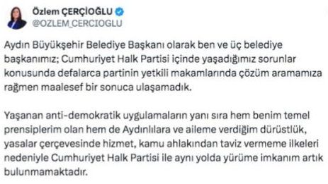 Özlem Çerçioğlu, CHP’den istifa etti!