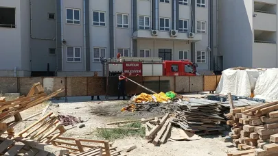 Okul inşaatında yangın paniği