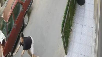 Yokuş aşağı hareket eden çöp konteynerini durdurdu; o anlar kamerada