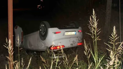 Takla atan araçtan burnu kanamadan çıktılar