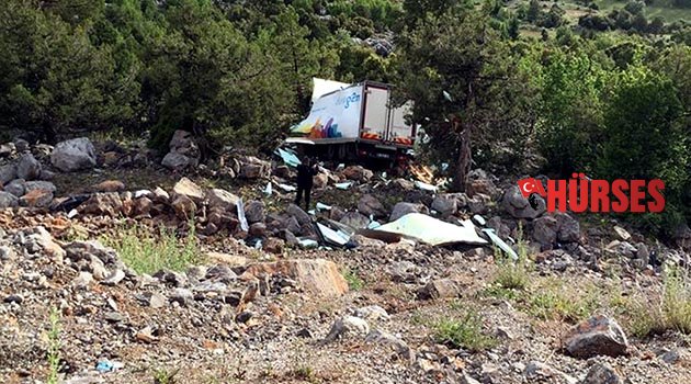 Kamyonet uçuruma yuvarlandı