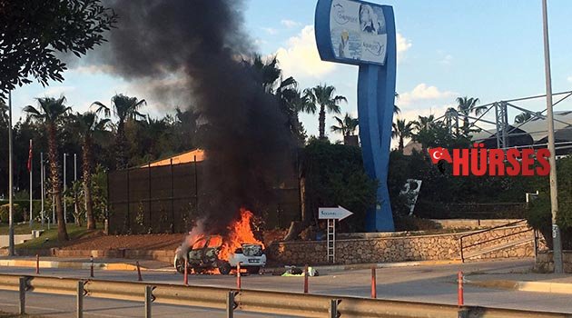 Otomobil alev alev yandı