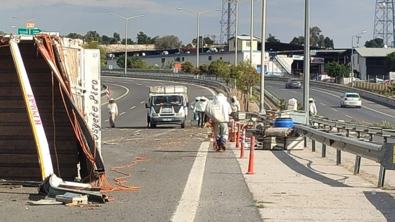 Otoyol çıkışında kamyon kaza yaptı, binlerce arı çevreye yayıldı: 3 yaralı