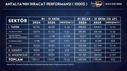 Antalya ihracatı ekimde geriledi