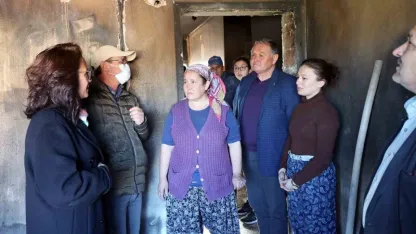 Başkan Aras Köksal yangında evleri hasar gören aileyi ziyaret etti