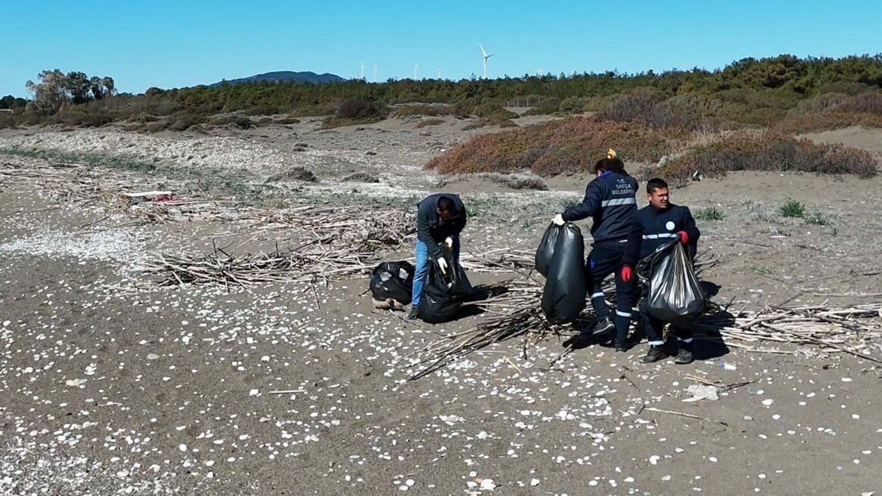 Datça'da sahiller yaza hazırlık için temizlenmeye başladı