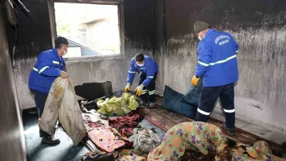 Belediye ekipleri yangının izlerini sildi, değerli eşyaları teslim etti