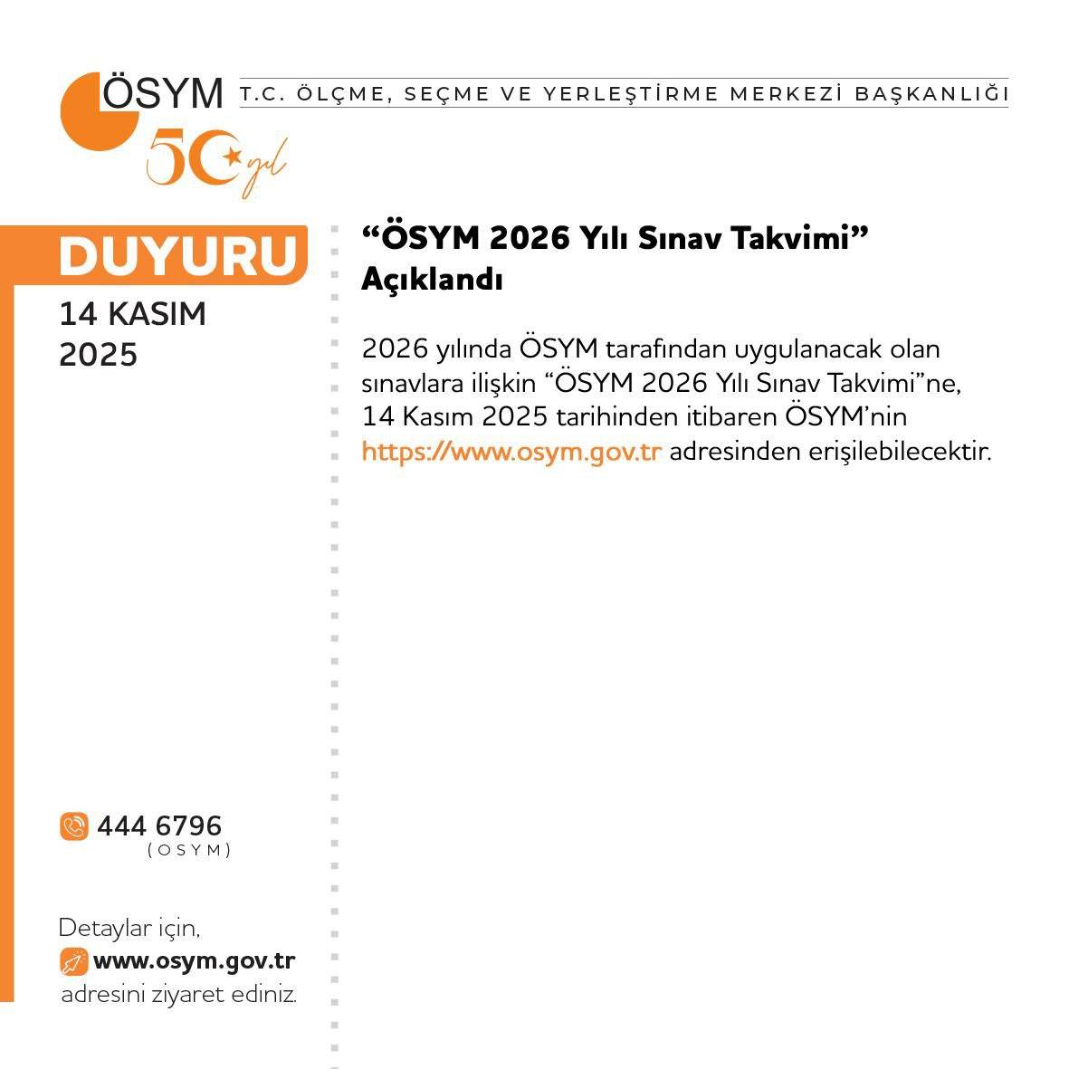 ÖSYM 2026 sınav takvimini açıkladı!