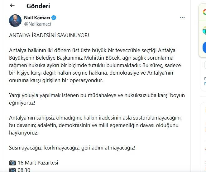 CHP’den Başkan Böcek için çağrı