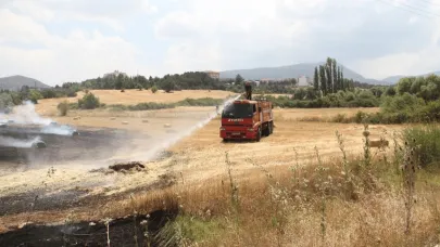 Ekin tarlasında çıkan yangın büyümeden söndürüldü
